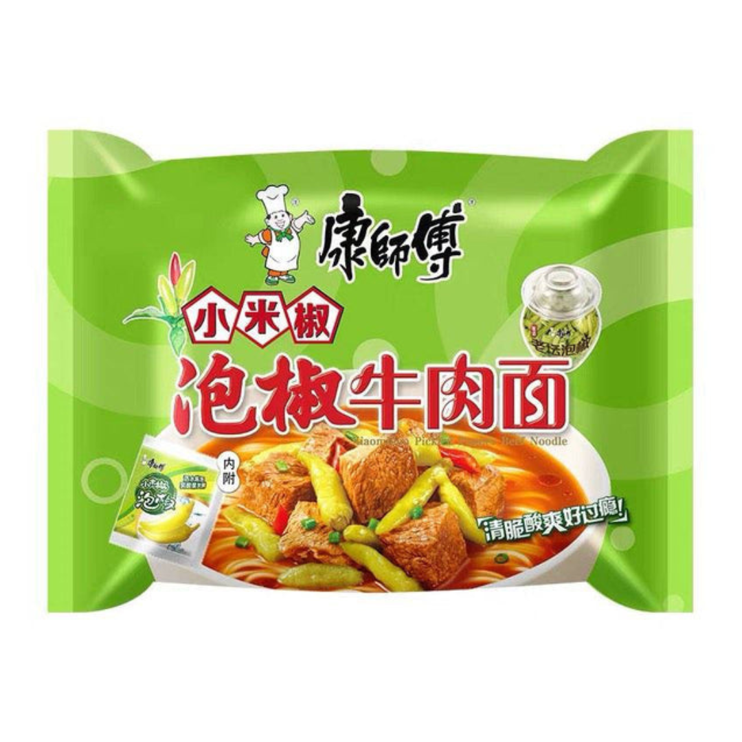 Master Kong Xiaomijiao Pickled Pepper Beef Noodle 104g